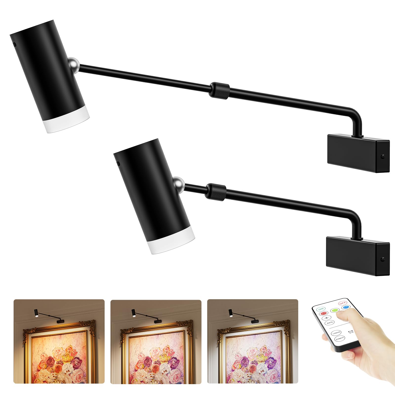 PESUTEN Battery Operated Picture Light, Adjustable Length Wireless Art Light for Paintings CCT Dimmable Rechargeable Picture Light with Remote Control for Gallery Reading Dartboard Bathroom