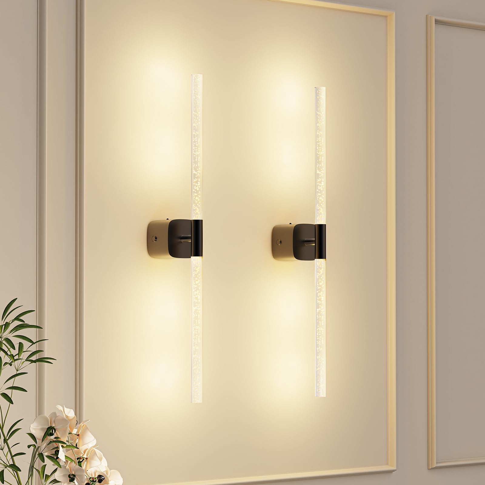 MOITA Gold Battery Operated Wall Sconce Set of 2, Rechargeable Wireless Wall Lights with Remote and Touch, 360° Rotatable Sconces Wall Decor for Bedroom Living Room (23.62 Inch, 2-Pack)