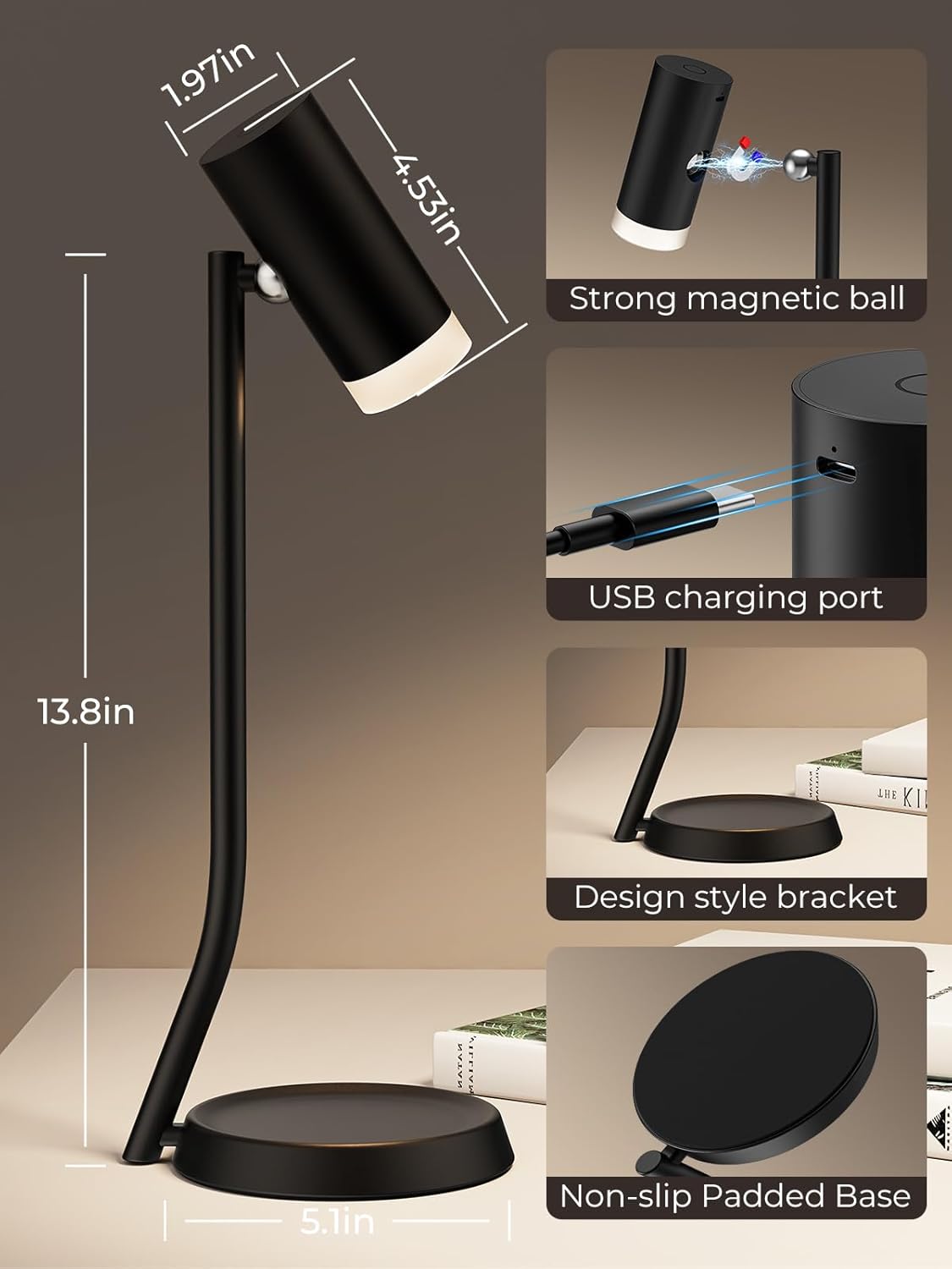 PESUTEN Cordless Table Lamps, Battery Operated Portable Table Light with Magnetic Adjustable Angle Head, 5000mAh Rechargeable Lamp with CCT Dimming for Patio Party Restaurant Dining Home 2 Packs