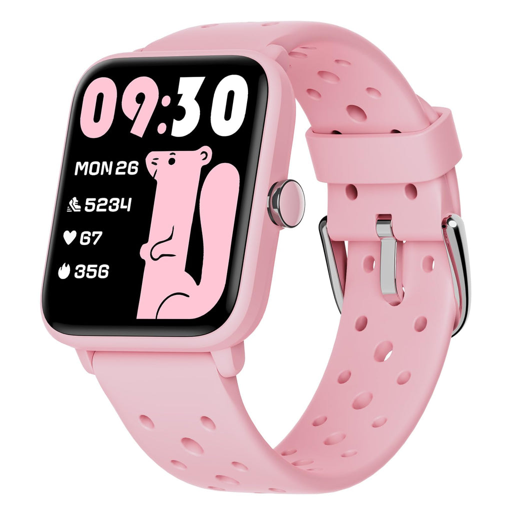 BIGGERFIVE Smart Watch for Kids Without APP, Fitness Tracker Watch Pedometer, Heart Rate, 5ATM Waterproof, Sleep Monitor, Calorie Step Counter, Games, Alarm Clock for Boys Girls 5-14, Porous Black