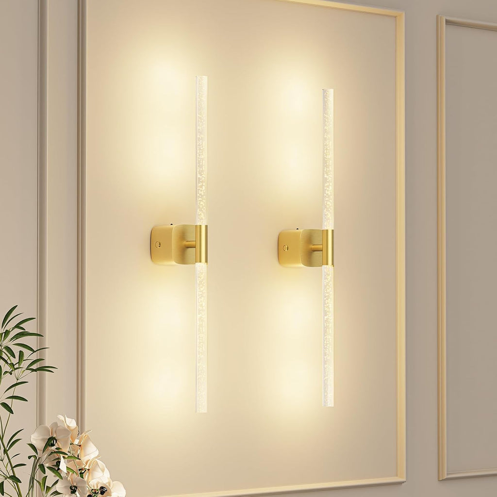 MOITA Gold Battery Operated Wall Sconce Set of 2, Rechargeable Wireless Wall Lights with Remote and Touch, 360° Rotatable Sconces Wall Decor for Bedroom Living Room (23.62 Inch, 2-Pack)