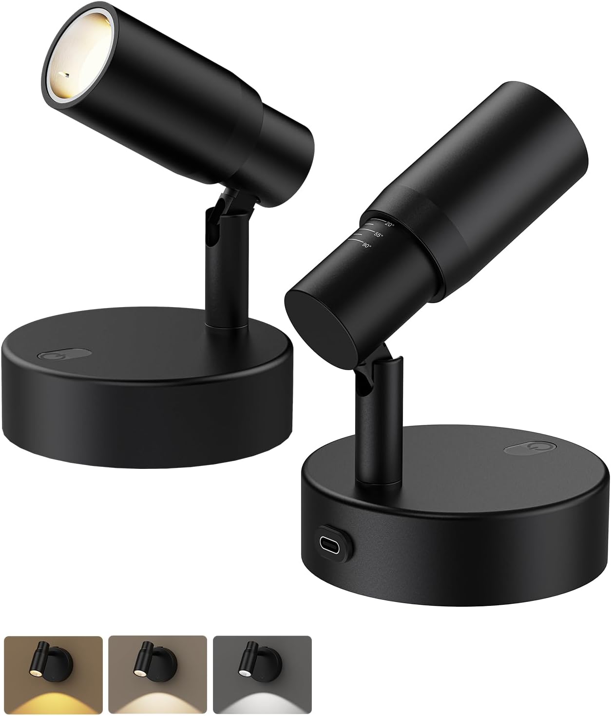 PESUTEN Spot Lights Indoor, Rechargeable Picture Light with Remote, Dimmable CCT Spotlight for Wall Art, 6000mAh Battery Uplights Indoor with Timer for Plant Artwork Painting Sofa Corner Black