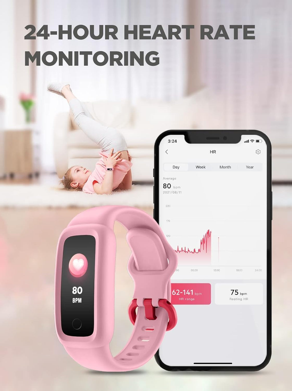 BIGGERFIVE Vigor 2 Kids Fitness Tracker Watch for Girls Boys Ages 5-12, IP68 Waterproof, Activity Tracker, Pedometer, Heart Rate Sleep Monitor, Calorie Step Counter Watch