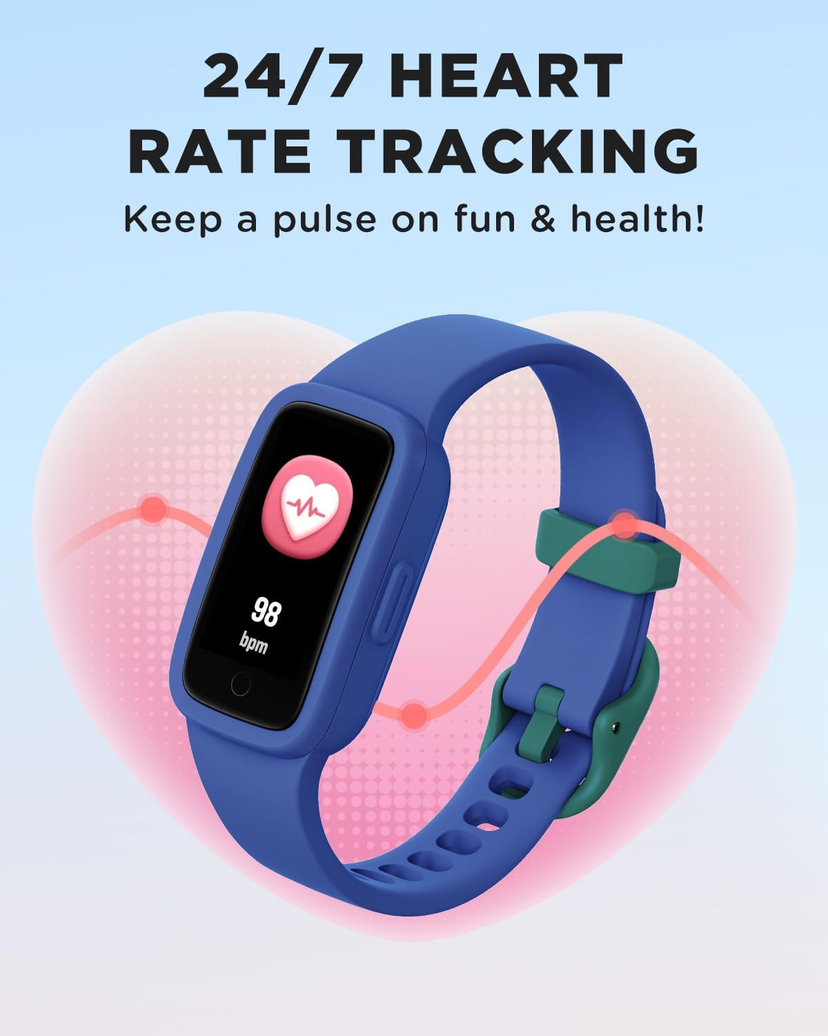 BIGGERFIVE Vigor 3 Kids Fitness Tracker Watch, AMOLED Screen, No App No Phone Needed, 3ATM Waterproof, Heart Rate and Sleep Monitor, Pedometer Watch, Sports Step Counter for Boys Girls Ages 5-15, Blue