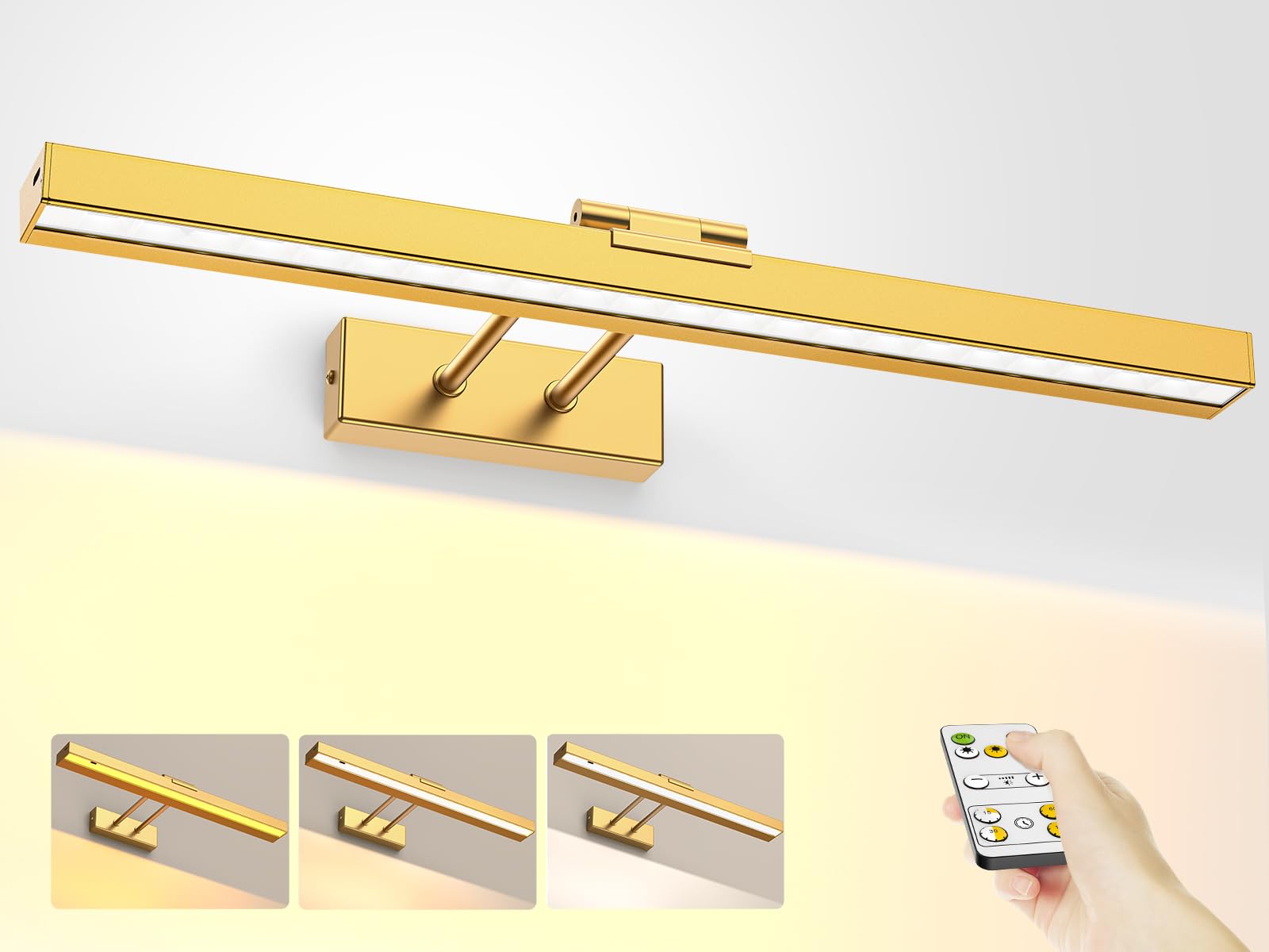 PESUTEN Picture Light Battery Operated, 16in Wireless Art Light for Paintings CCT Dimmable Recharging Battery Picture Light with Remote Control for Gallery Dartboard Art Bedroom Bathroom