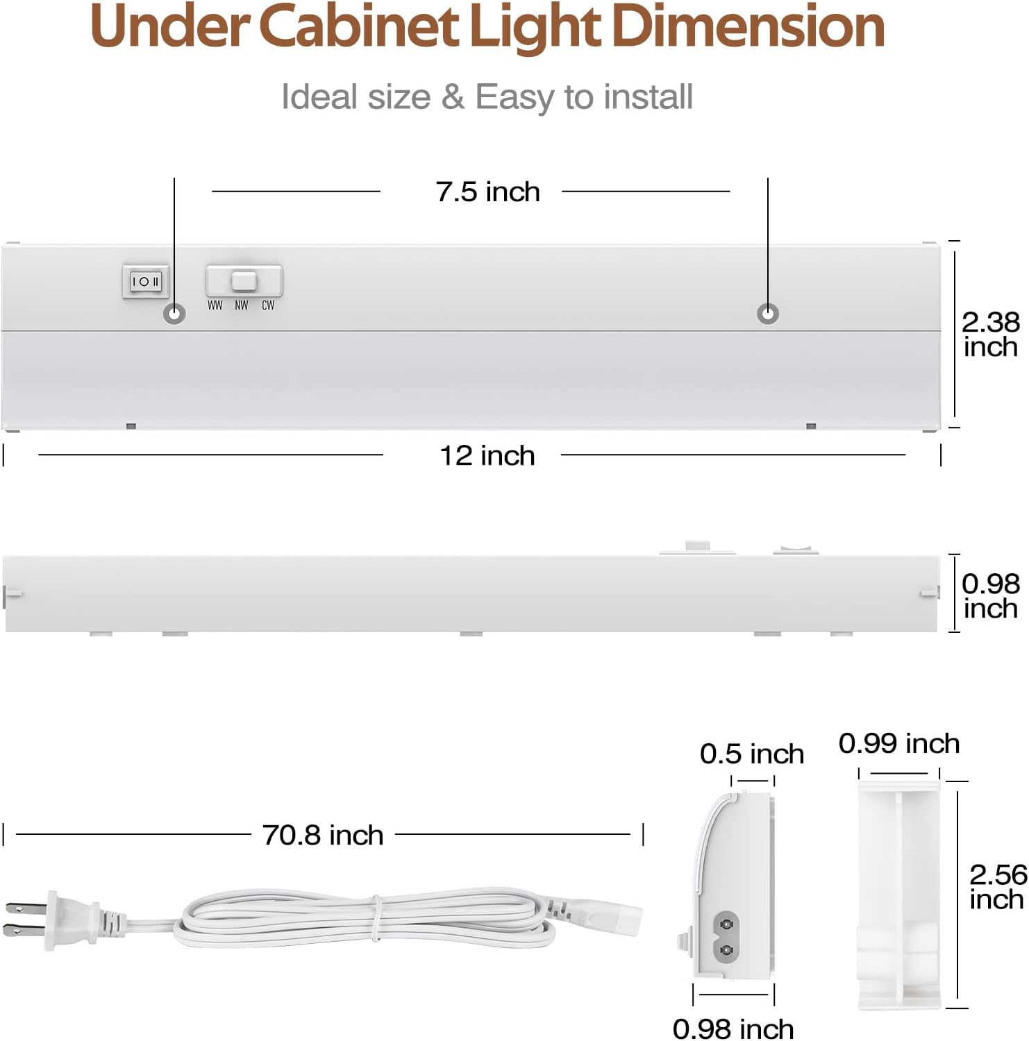 PESUTEN led Under Cabinet Task Lighting for Kitchen Plug-in Closet Light dimmable Under Cabinet Light 3 Color 3000K/4000K/5000K for Kitchen Garage Counter/Sink Area 12 inch