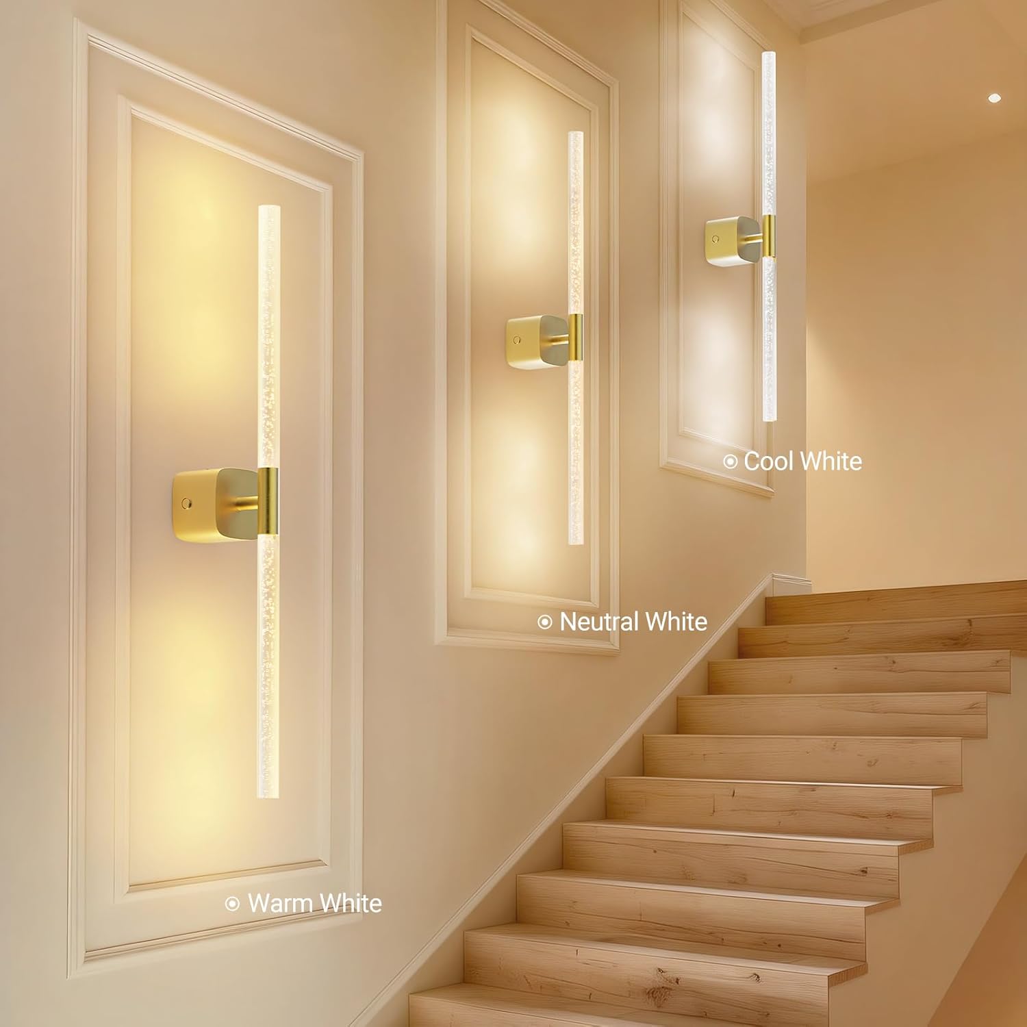 MOITA Gold Battery Operated Wall Sconce Set of 2, Rechargeable Wireless Wall Lights with Remote and Touch, 360° Rotatable Sconces Wall Decor for Bedroom Living Room (23.62 Inch, 2-Pack)