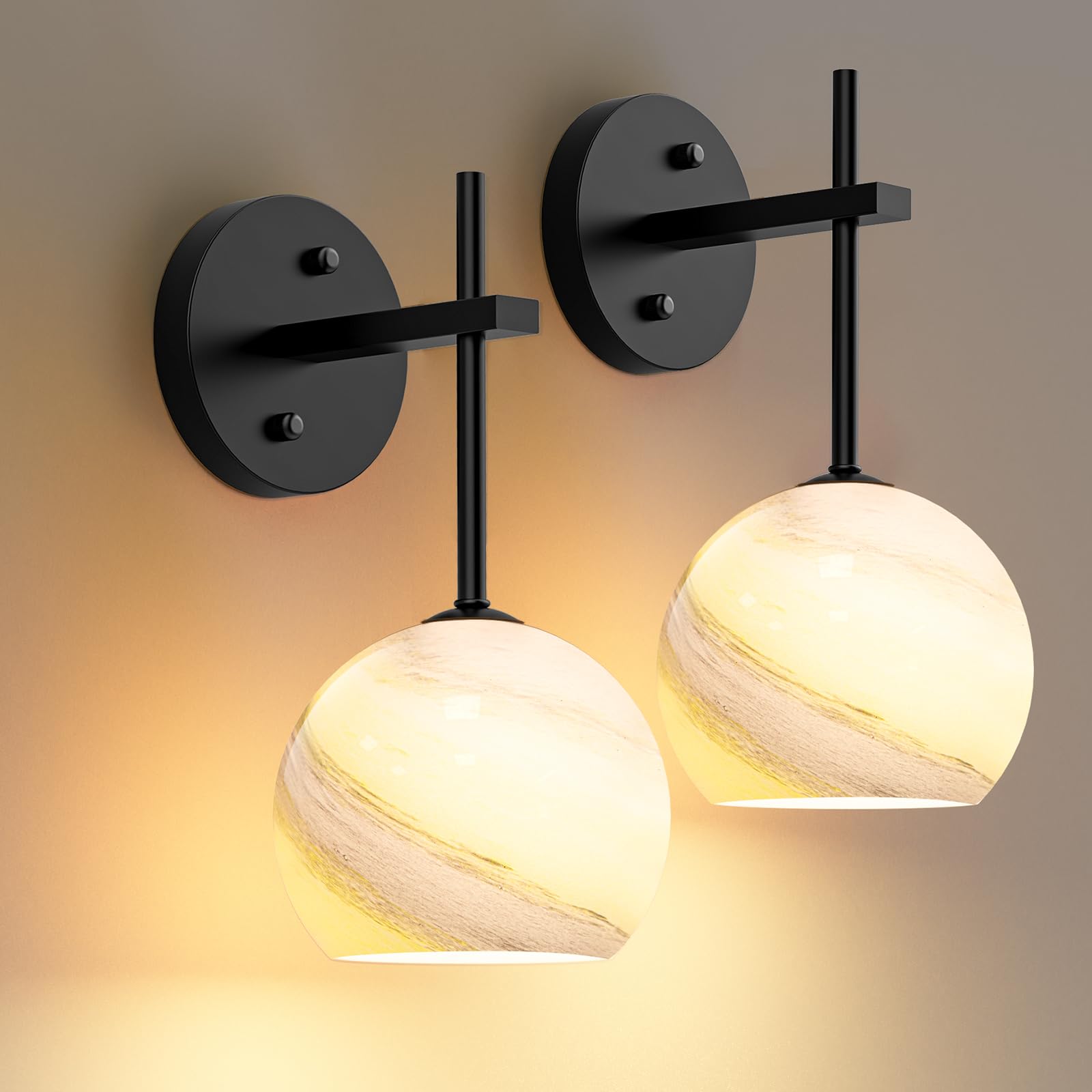 MOITA Wall Sconces Set of Two, Wireless Battery Operated Wall Decor with Remote, Sconces Wall Lighting with Glass Shade, Upward and Downward Installation, 12 RGB Colors and 3 CCT Options