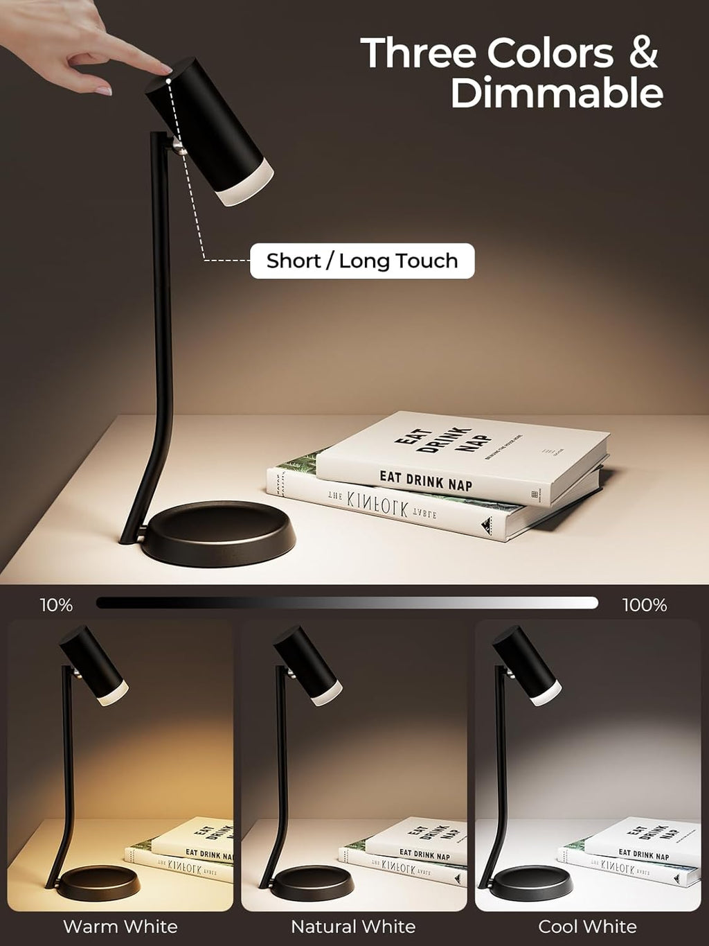 PESUTEN Cordless Table Lamps, Battery Operated Portable Table Light with Magnetic Adjustable Angle Head, 5000mAh Rechargeable Lamp with CCT Dimming for Patio Party Restaurant Dining Home 2 Packs