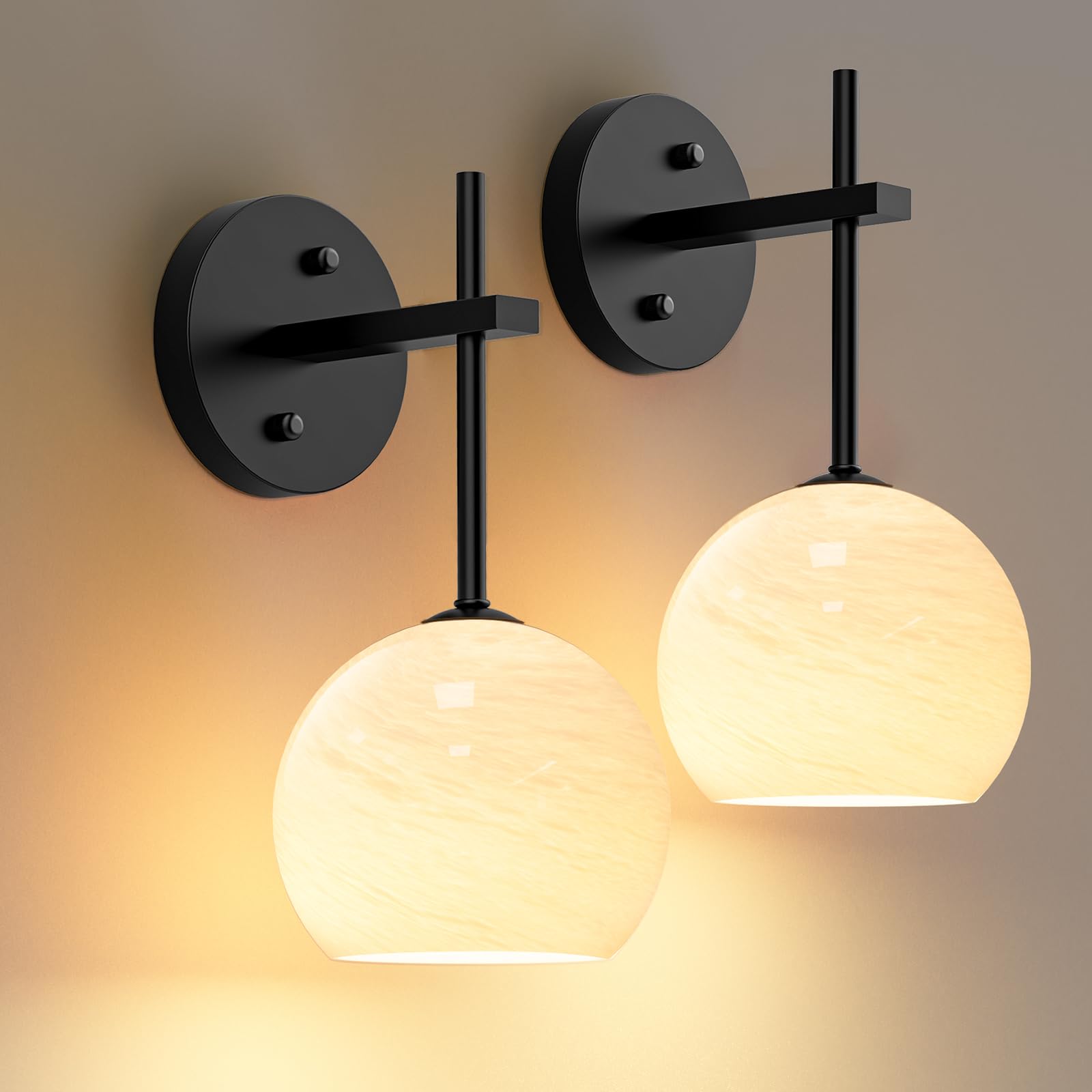 MOITA Wall Sconces Set of Two, Wireless Battery Operated Wall Decor with Remote, Sconces Wall Lighting with Glass Shade, Upward and Downward Installation, 12 RGB Colors and 3 CCT Options