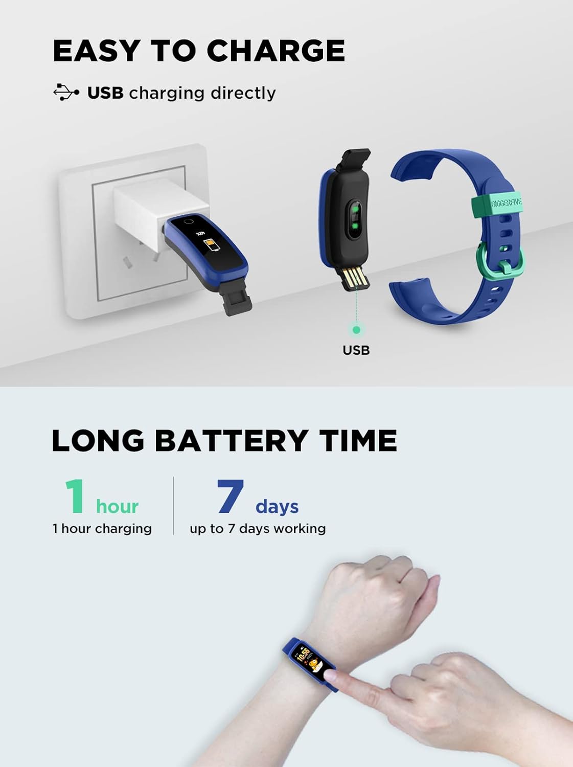 BIGGERFIVE Vigor Kids Fitness Tracker for Girls & Boys Ages 5-15, Kids Watch with IP68 Waterproof, Pedometer, Activity Tracker with Heart Rate & Sleep Monitor, Calorie & Step Counter Watch