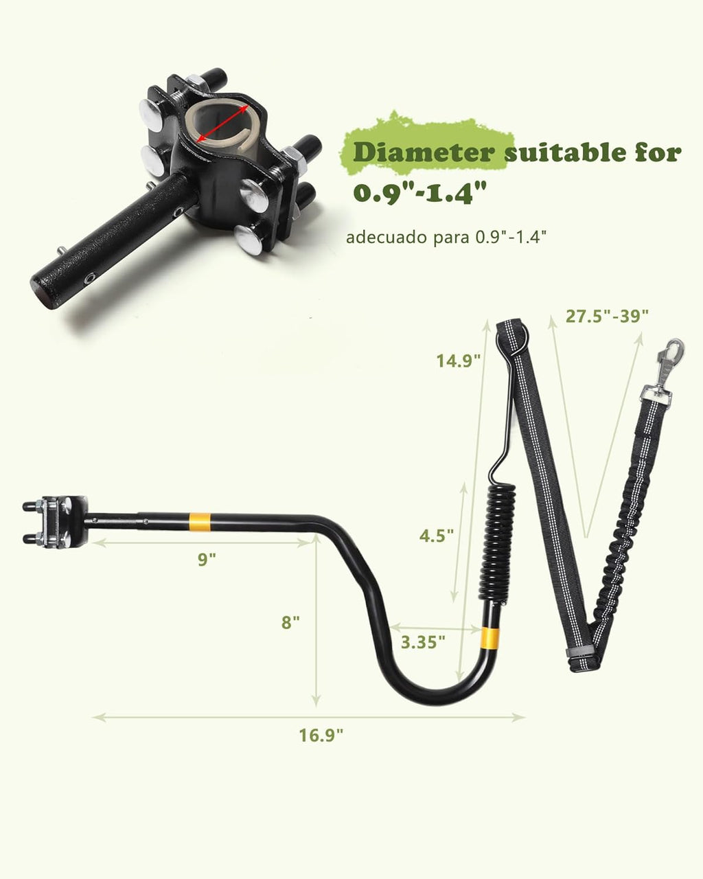 Dog Bike Leash - Hands-Free Bike Attachment for Dogs, Safe Shock-Absorbing, Adjustable Length, Easy to Install