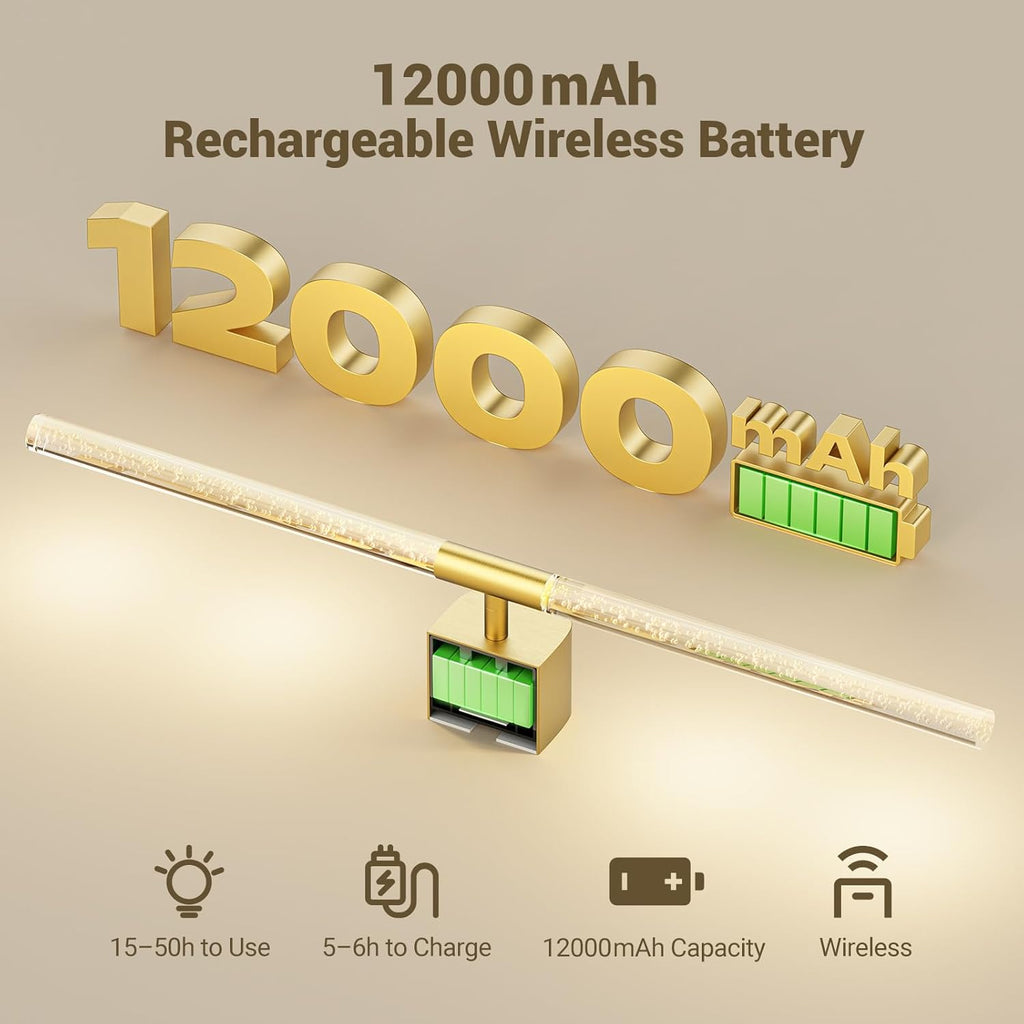 MOITA Gold Battery Operated Wall Sconce Set of 2, Rechargeable Wireless Wall Lights with Remote and Touch, 360° Rotatable Sconces Wall Decor for Bedroom Living Room (23.62 Inch, 2-Pack)