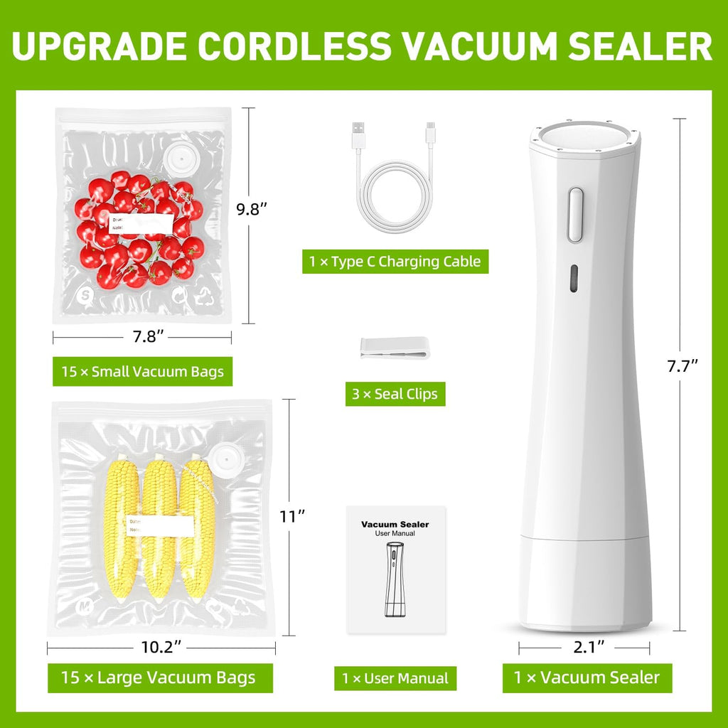 Handheld Vacuum Sealer for Food Storage: Portable Vacuum Sealing Machine - USB Rechargeable Cordless Food Sealer Saver for 5X Preservation