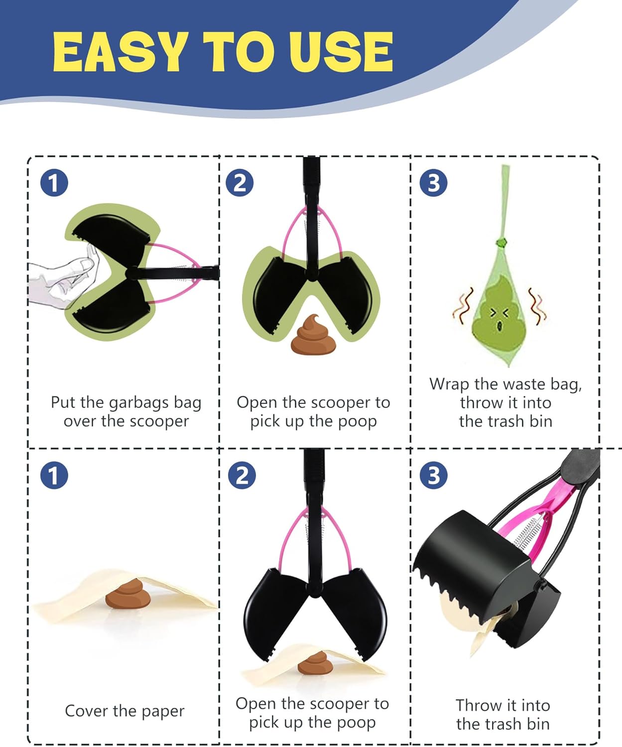 32" Long Handle Dog Pooper Scooper for Yard – No Bending, Clean Pickup on Grass, Gravel & Sand, Easy to Clean & Durable