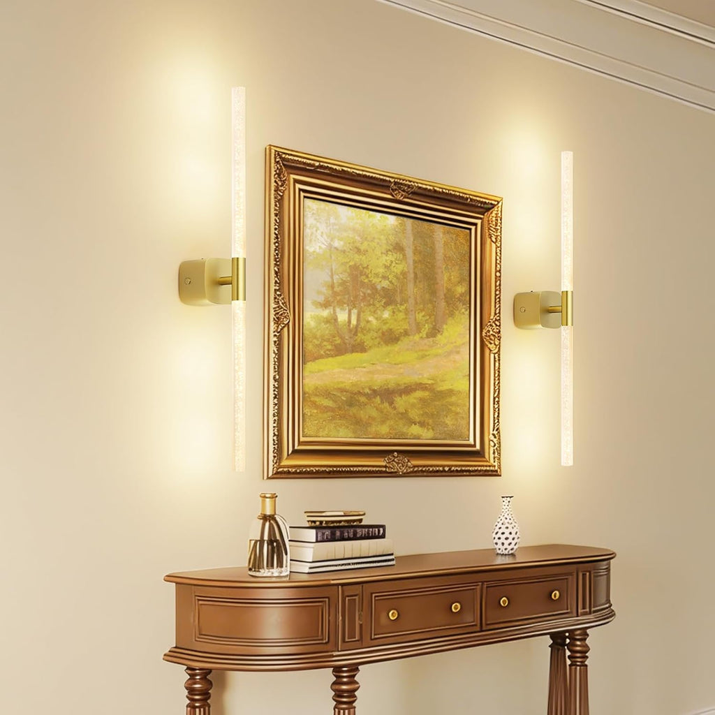 MOITA Gold Battery Operated Wall Sconce Set of 2, Rechargeable Wireless Wall Lights with Remote and Touch, 360° Rotatable Sconces Wall Decor for Bedroom Living Room (23.62 Inch, 2-Pack)