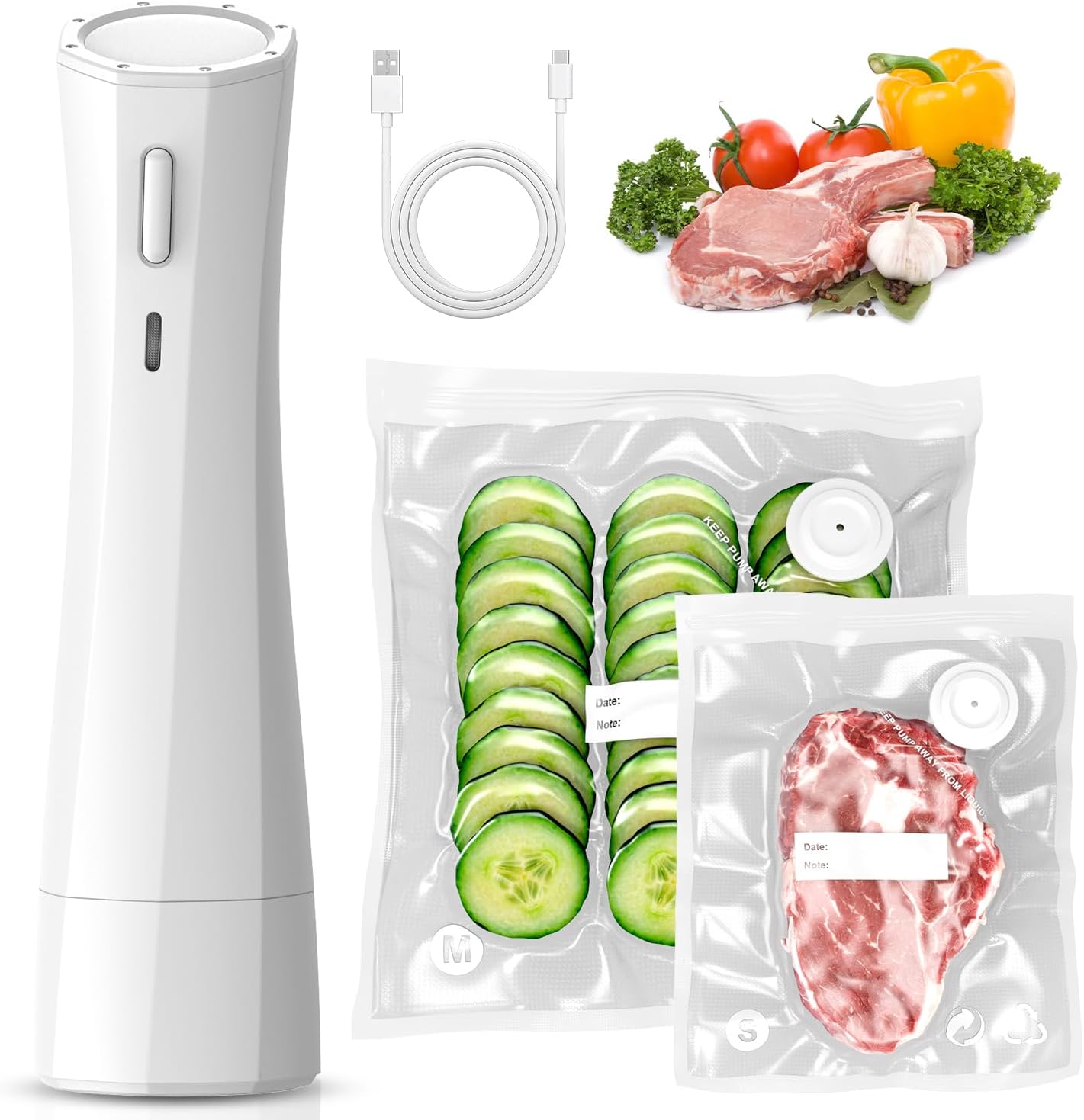 Handheld Vacuum Sealer for Food Storage: Portable Vacuum Sealing Machine - USB Rechargeable Cordless Food Sealer Saver for 5X Preservation