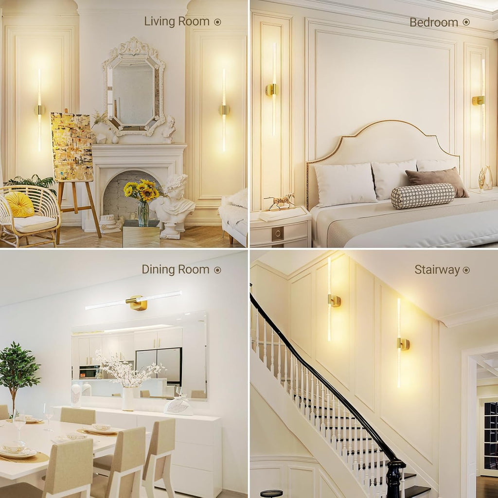 MOITA Gold Battery Operated Wall Sconce Set of 2, Rechargeable Wireless Wall Lights with Remote and Touch, 360° Rotatable Sconces Wall Decor for Bedroom Living Room (23.62 Inch, 2-Pack)