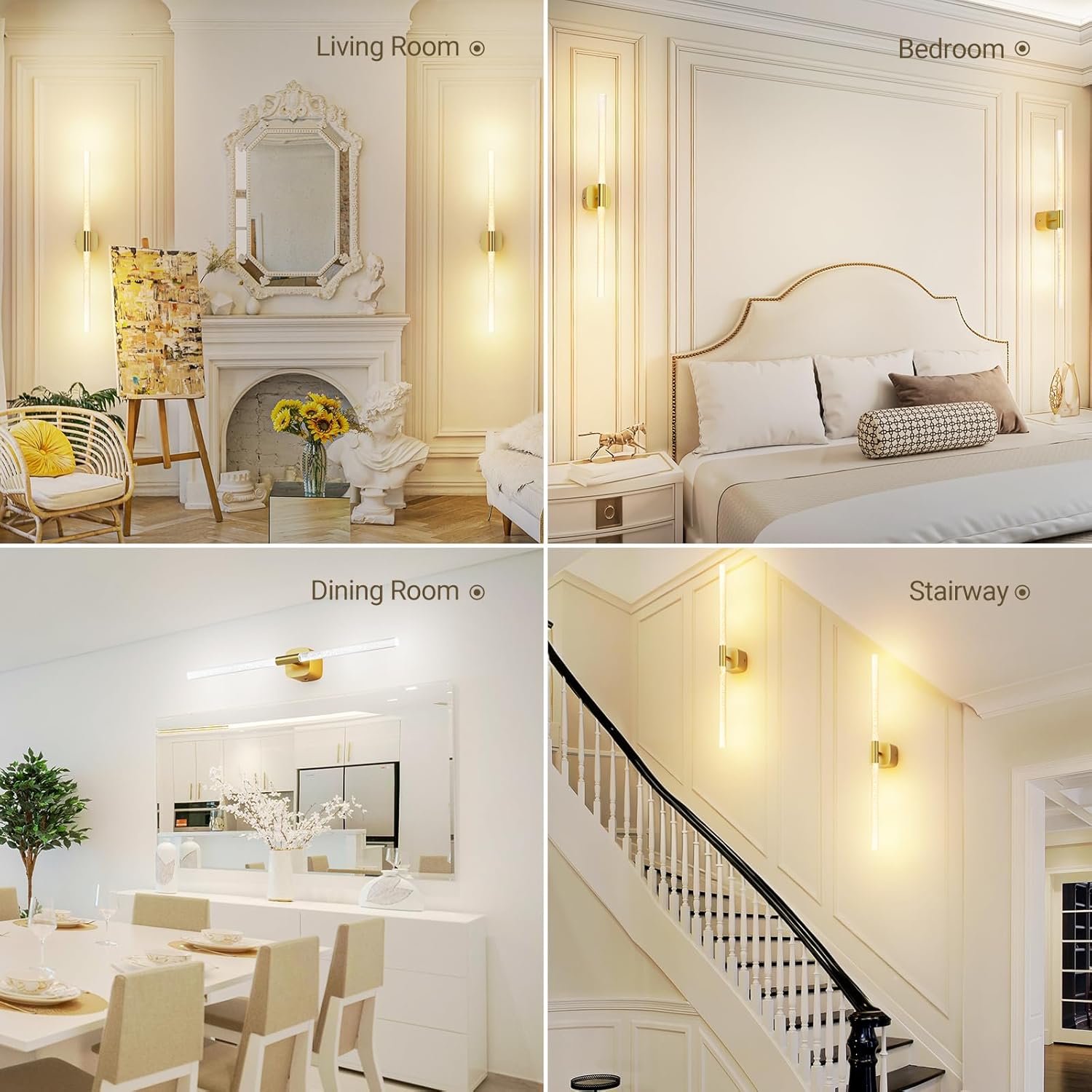 MOITA Gold Battery Operated Wall Sconce Set of 2, Rechargeable Wireless Wall Lights with Remote and Touch, 360° Rotatable Sconces Wall Decor for Bedroom Living Room (23.62 Inch, 2-Pack)