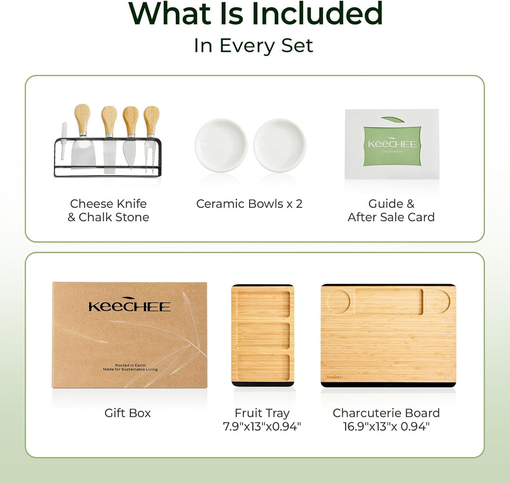 Charcuterie Boards Set of Christmas Gifts: Large Bamboo Cheese Board Set with Chalkboard Edge & Forks Set - Ideal for Housewarming Gift, Weddings, Bridal Showers, and Unique Gifts for Womem