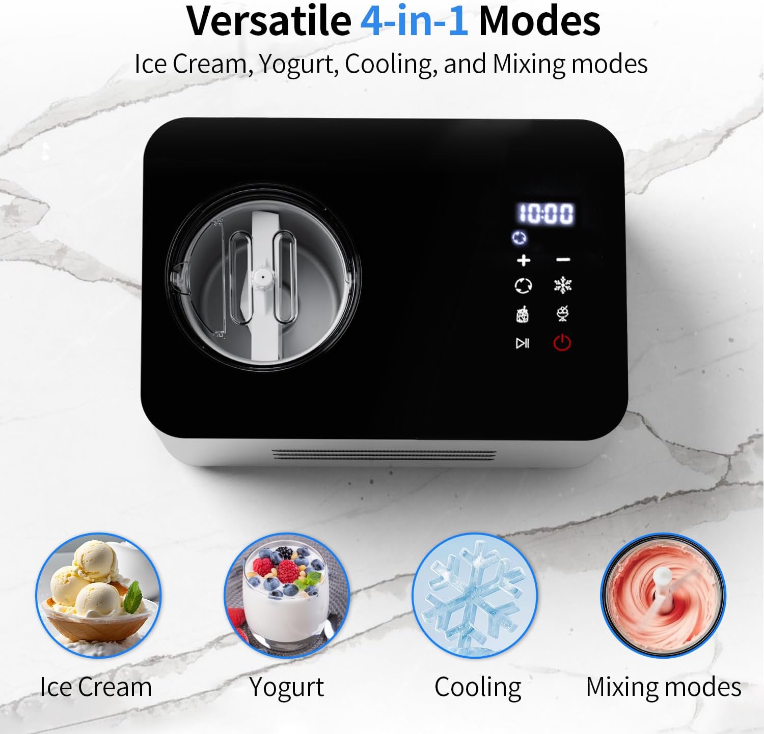 Ice Cream Maker Machine with Compressor: 2.1 Quart Stainless Steel Yogurt Maker - No Pre-Freeze Ice Cream Machine with LCD Display & Timer