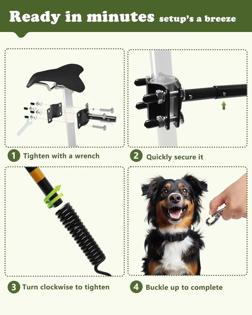 Dog Bike Leash - Hands-Free Bike Attachment for Dogs, Safe Shock-Absorbing, Adjustable Length, Easy to Install