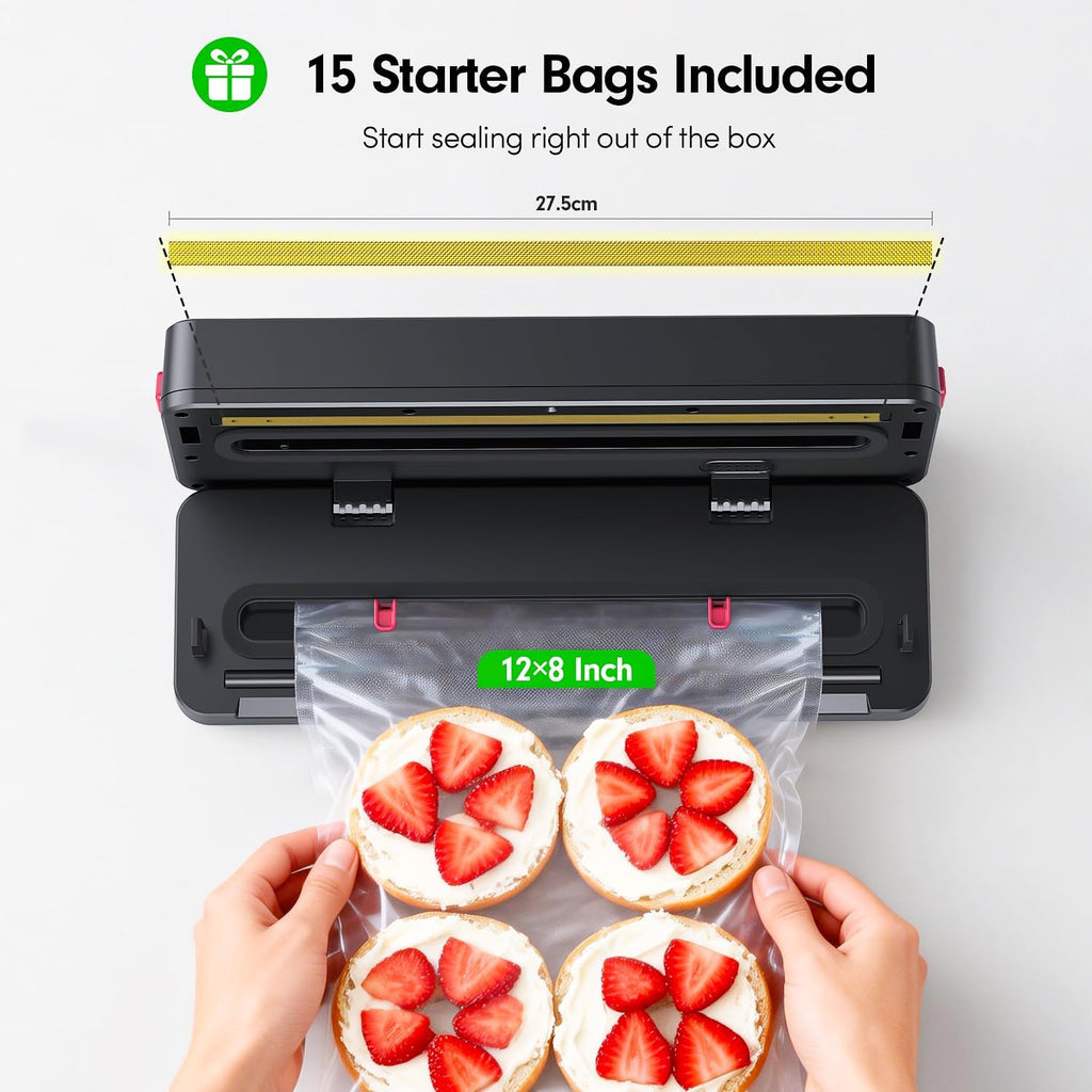 Portable Vacuum Sealer for Food Storage: 75kPa Suction Vacuum Sealer Machine - 4000mAh Rechargeable Battery for Home Kitchens Apartments RVs & Travel - Dry & Moist Food Modes, Built-in Cutter
