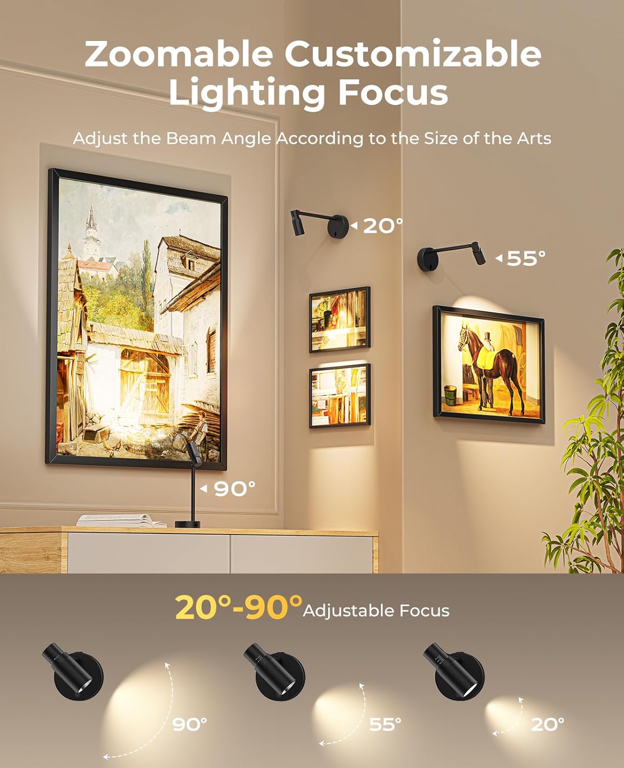 PESUTEN Zoomable Picture Light for Wall, Battery Operated Art Light for Paintings CCT Dimmable Spotlight for Wall Art Wall Light with Remote Control for Living Room Gallery Dartboard Bathroom