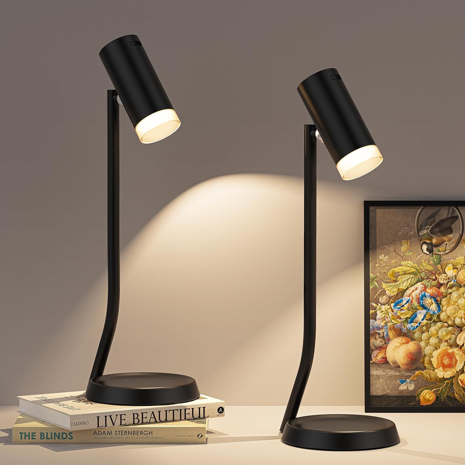 PESUTEN Cordless Table Lamps, Battery Operated Portable Table Light with Magnetic Adjustable Angle Head, 5000mAh Rechargeable Lamp with CCT Dimming for Patio Party Restaurant Dining Home 2 Packs