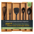 Carbonized Bamboo Kitchen Drawer Organizer, 10 Slots Expandable Silverware Organizer, Utensil Holder & Cutlery Tray, 2.2" Deep for Extra Capacity, Non-Slip Feet Included