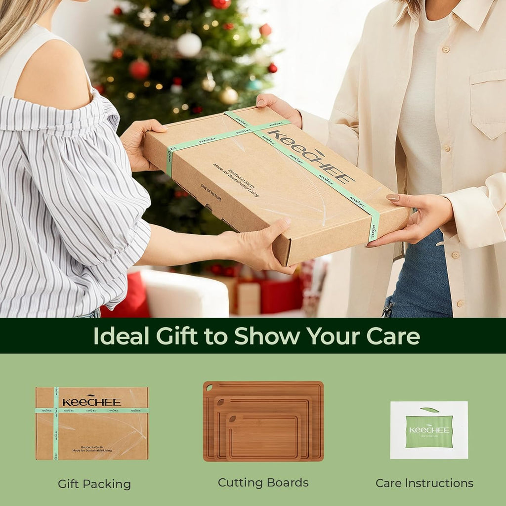 Bamboo Cutting Board, Durable Wood Cutting Boards for Kitchen with Deep Juice Grooves & Built-in Handles, Ideal Charcuterie & Chopping for Meat, Vegetables and Fruits Ideal Kitchen Gifts