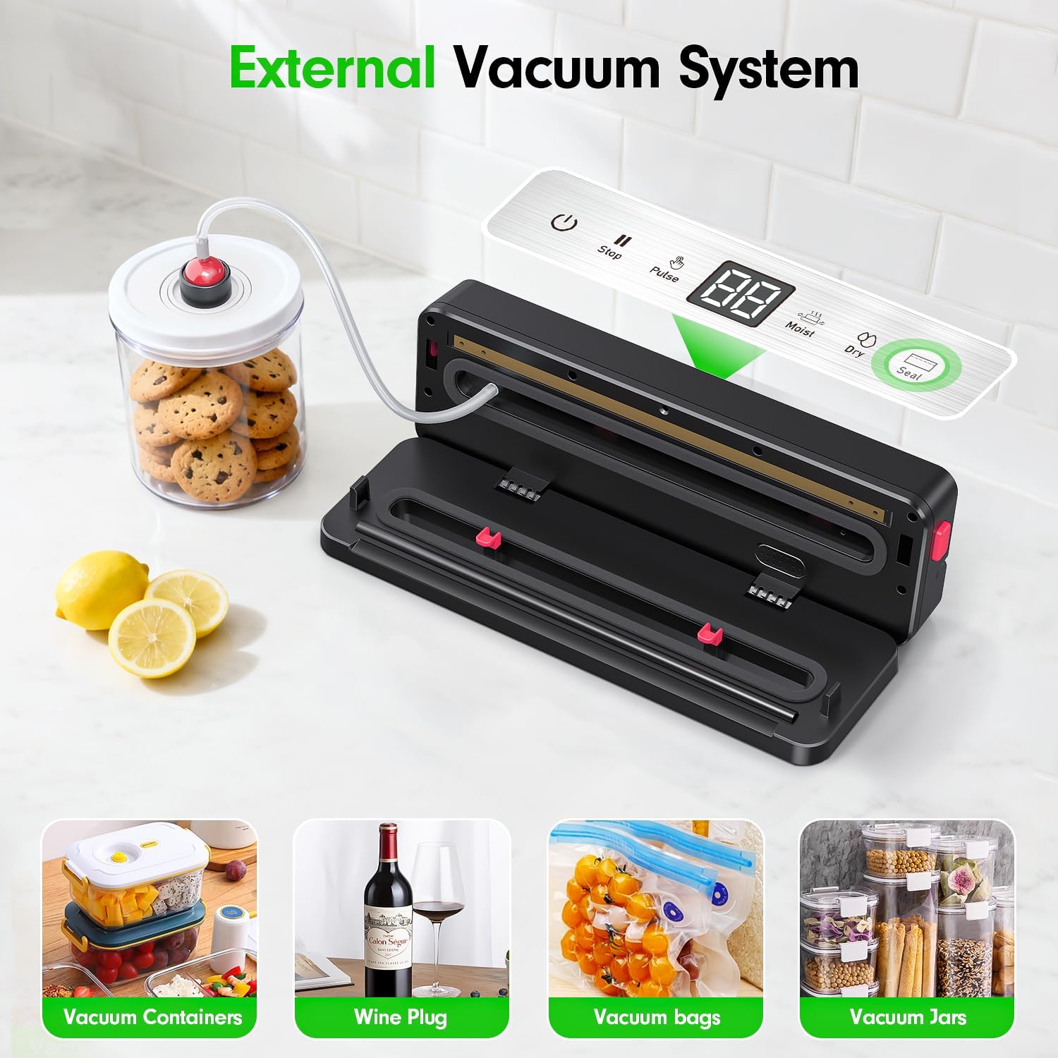 Portable Vacuum Sealer for Food Storage: 75kPa Suction Vacuum Sealer Machine - 4000mAh Rechargeable Battery for Home Kitchens Apartments RVs & Travel - Dry & Moist Food Modes, Built-in Cutter