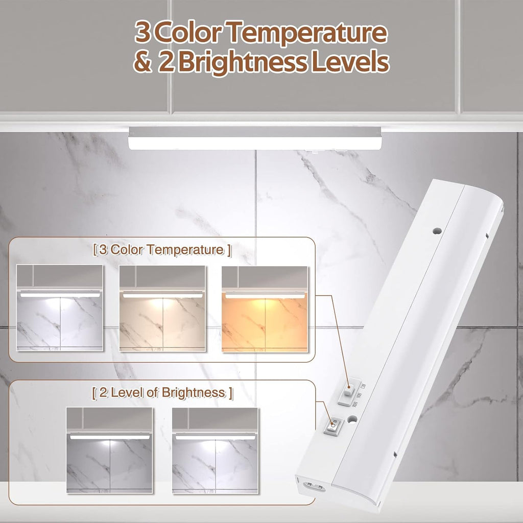 PESUTEN led Under Cabinet Task Lighting for Kitchen Plug-in Closet Light dimmable Under Cabinet Light 3 Color 3000K/4000K/5000K for Kitchen Garage Counter/Sink Area 12 inch
