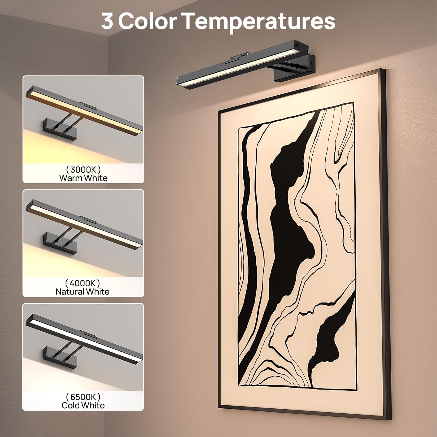 PESUTEN Picture Light Battery Operated, 16in Wireless Art Light for Paintings CCT Dimmable Recharging Battery Picture Light with Remote Control for Gallery Dartboard Art Bedroom Bathroom