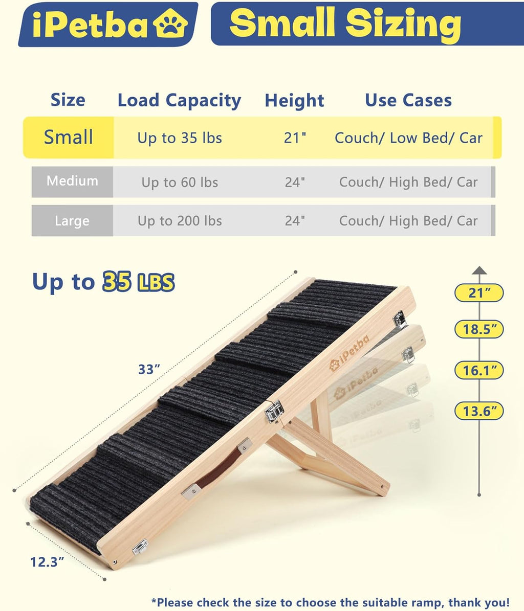 Dog Ramp for Couch & Low Bed - Joint & Spine Support with Gentle Incline for Small Dogs, Adjustable, Anti-Slip & Foldable, Up to 35 lbs