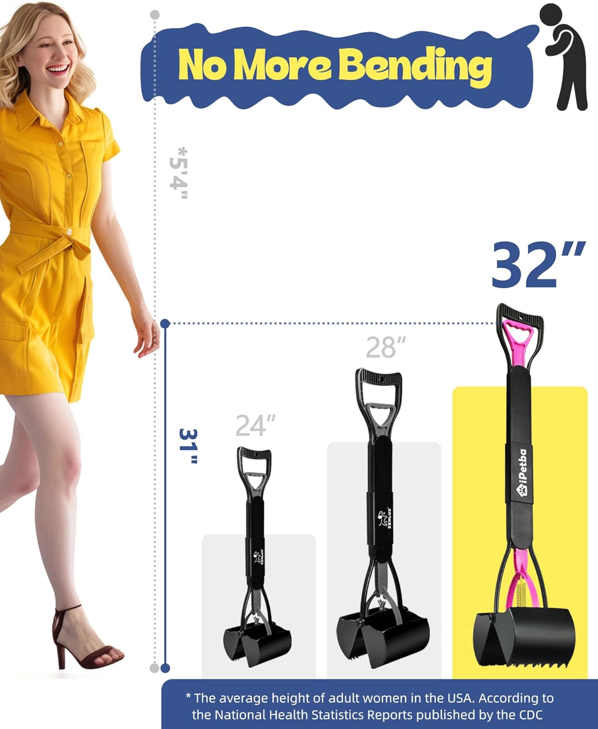 32" Long Handle Dog Pooper Scooper for Yard – No Bending, Clean Pickup on Grass, Gravel & Sand, Easy to Clean & Durable