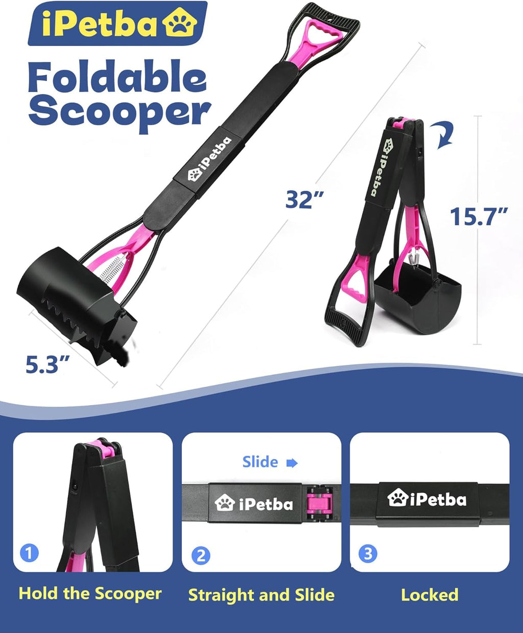 32" Long Handle Dog Pooper Scooper for Yard – No Bending, Clean Pickup on Grass, Gravel & Sand, Easy to Clean & Durable