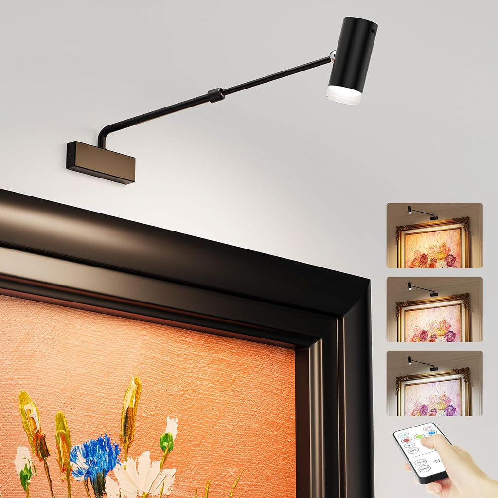 PESUTEN Battery Operated Picture Light, Adjustable Length Wireless Art Light for Paintings CCT Dimmable Rechargeable Picture Light with Remote Control for Gallery Reading Dartboard Bathroom