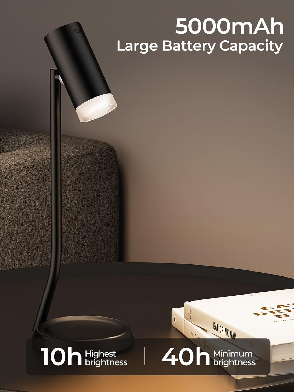 PESUTEN Cordless Table Lamps, Battery Operated Portable Table Light with Magnetic Adjustable Angle Head, 5000mAh Rechargeable Lamp with CCT Dimming for Patio Party Restaurant Dining Home 2 Packs