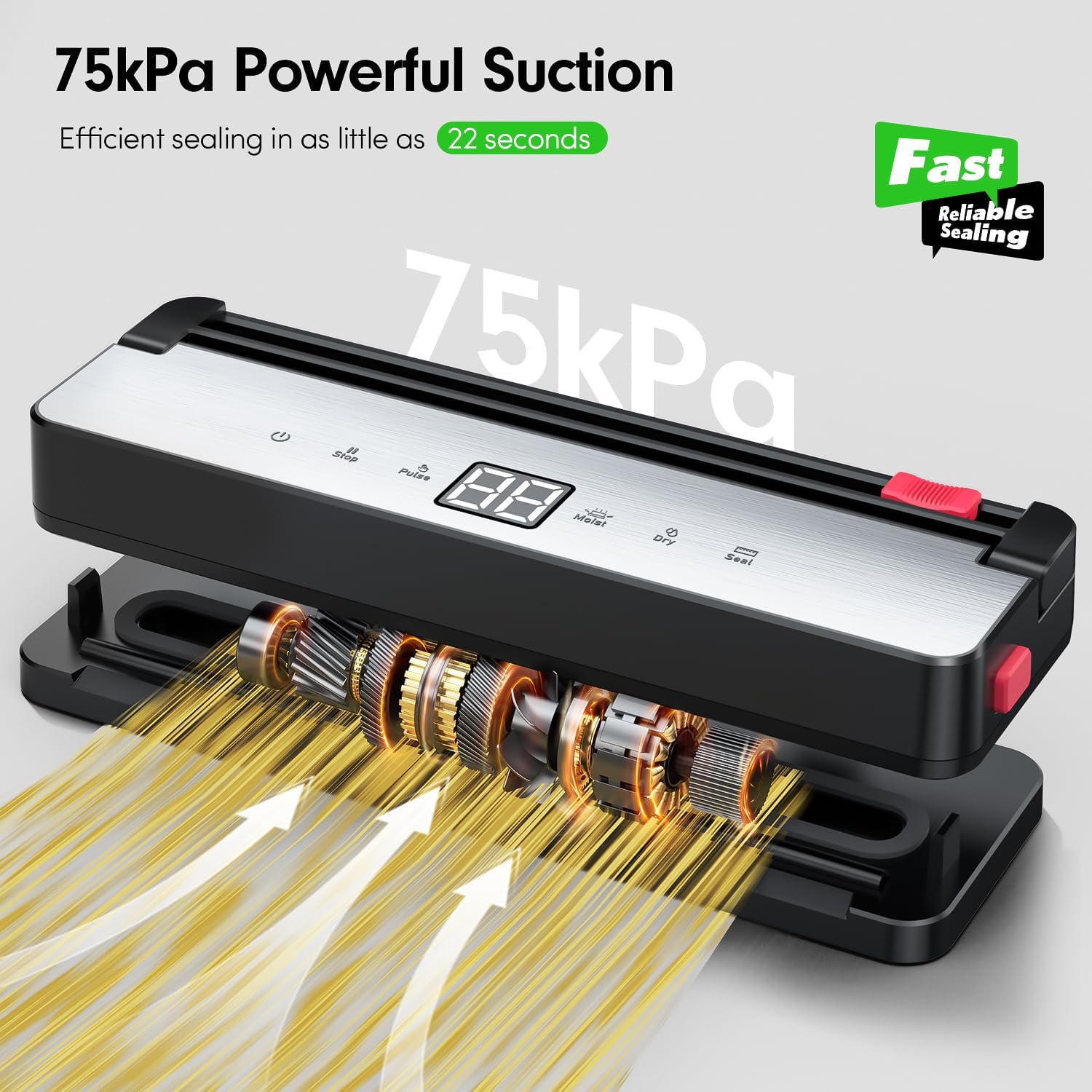 Portable Vacuum Sealer for Food Storage: 75kPa Suction Vacuum Sealer Machine - 4000mAh Rechargeable Battery for Home Kitchens Apartments RVs & Travel - Dry & Moist Food Modes, Built-in Cutter