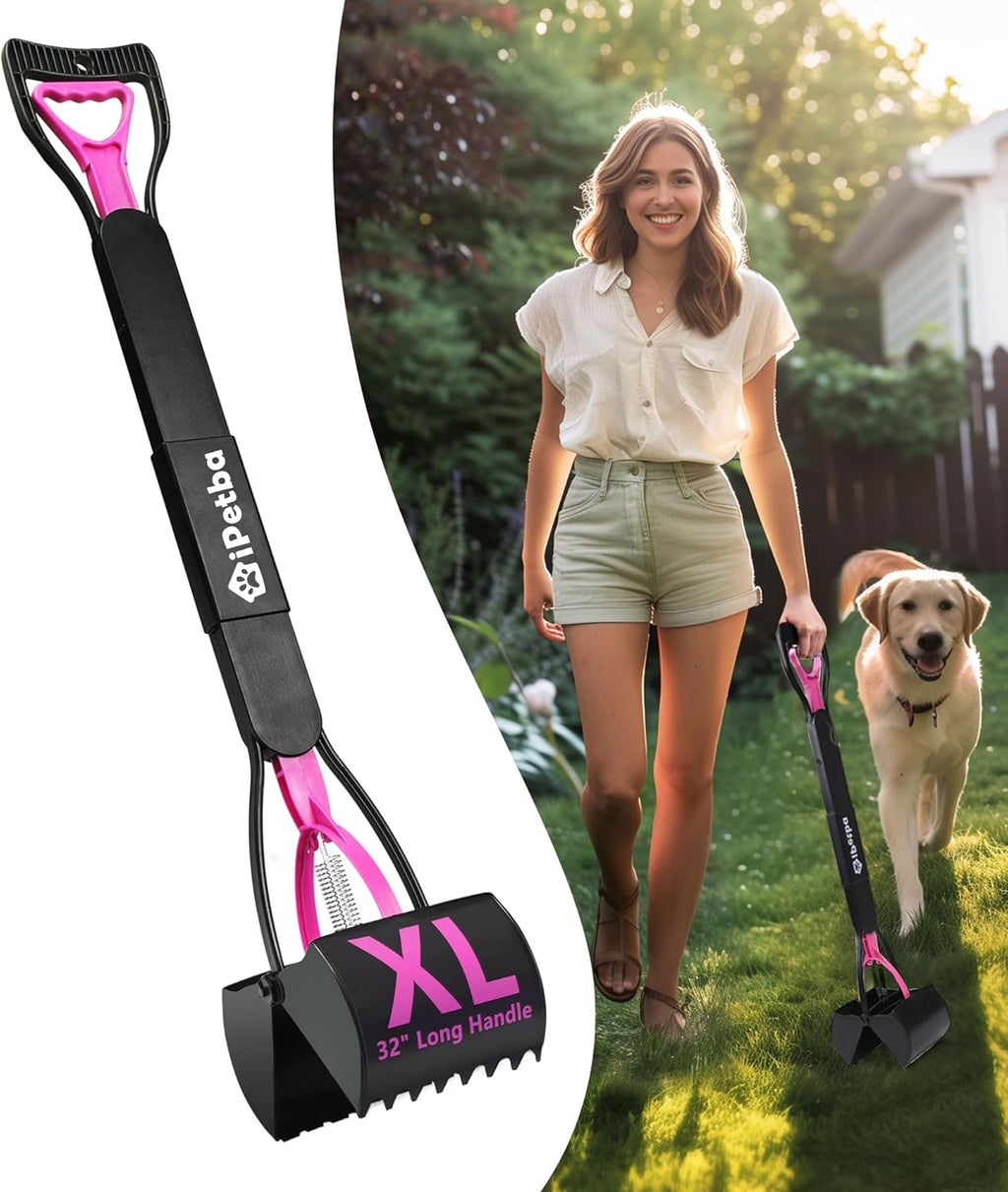 32" Long Handle Dog Pooper Scooper for Yard – No Bending, Clean Pickup on Grass, Gravel & Sand, Easy to Clean & Durable