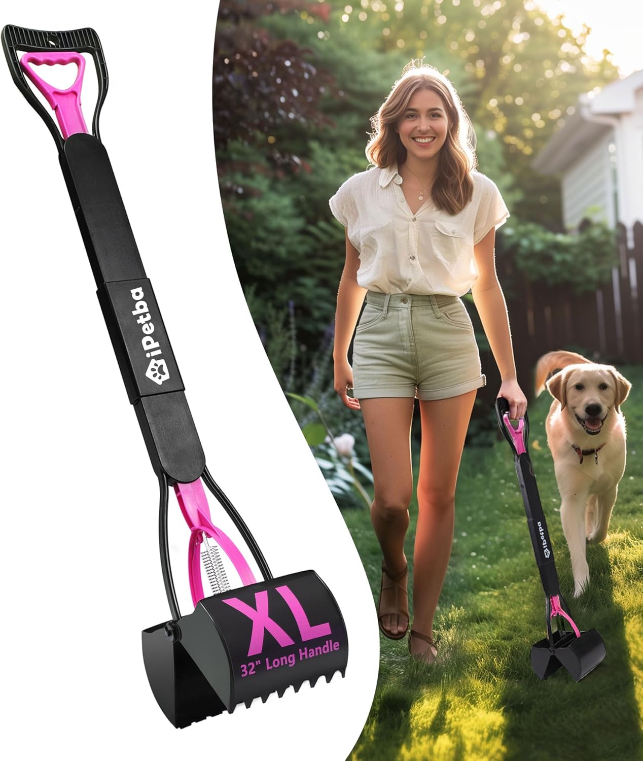 32" Long Handle Dog Pooper Scooper for Yard – No Bending, Clean Pickup on Grass, Gravel & Sand, Easy to Clean & Durable