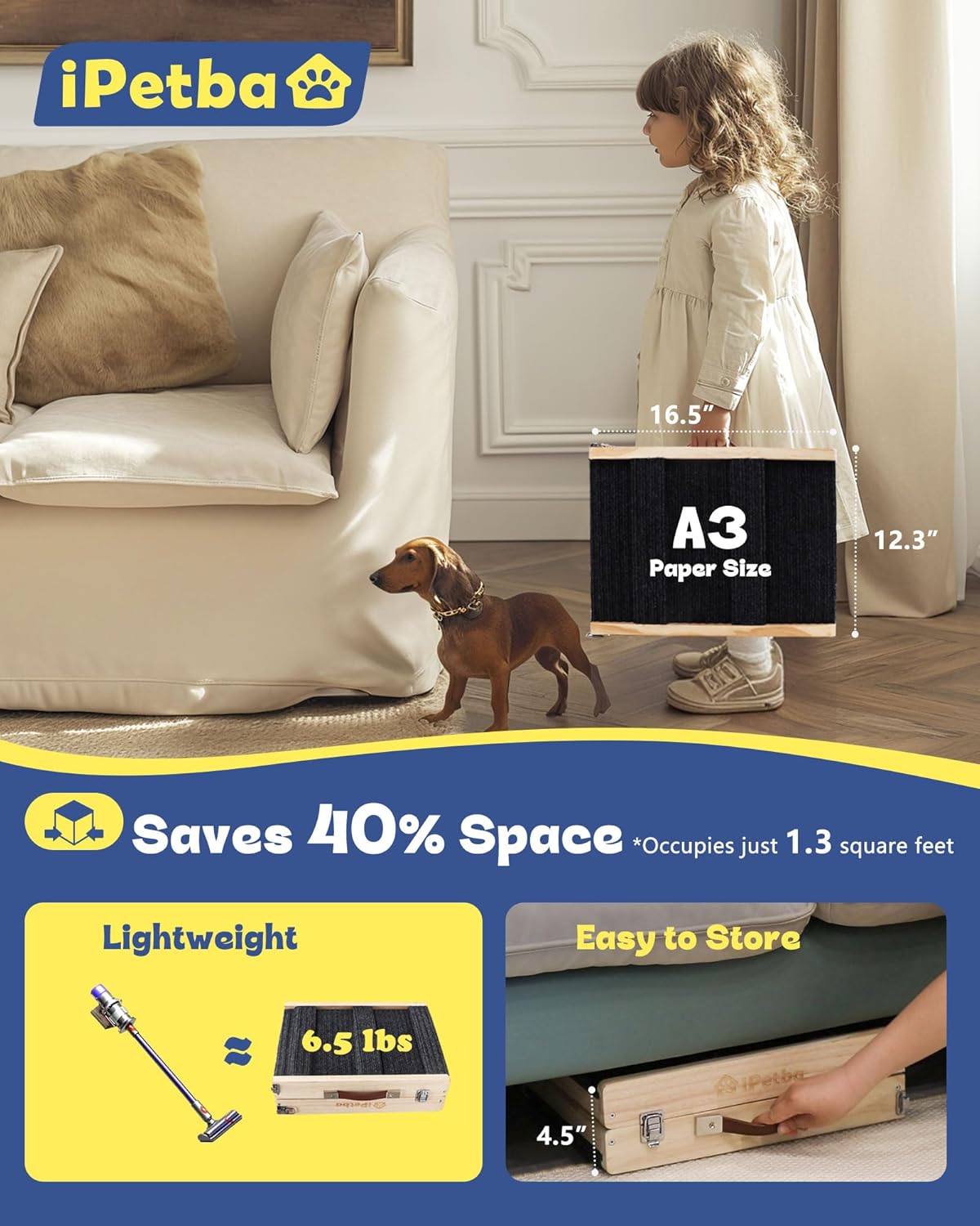 Dog Ramp for Couch & Low Bed - Joint & Spine Support with Gentle Incline for Small Dogs, Adjustable, Anti-Slip & Foldable, Up to 35 lbs