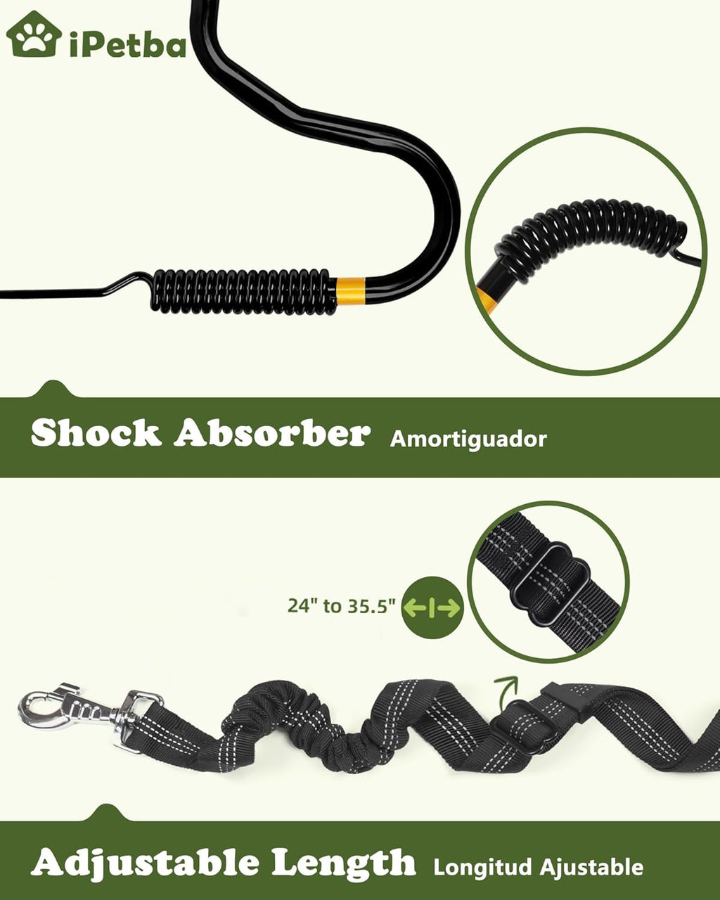 Dog Bike Leash - Hands-Free Bike Attachment for Dogs, Safe Shock-Absorbing, Adjustable Length, Easy to Install