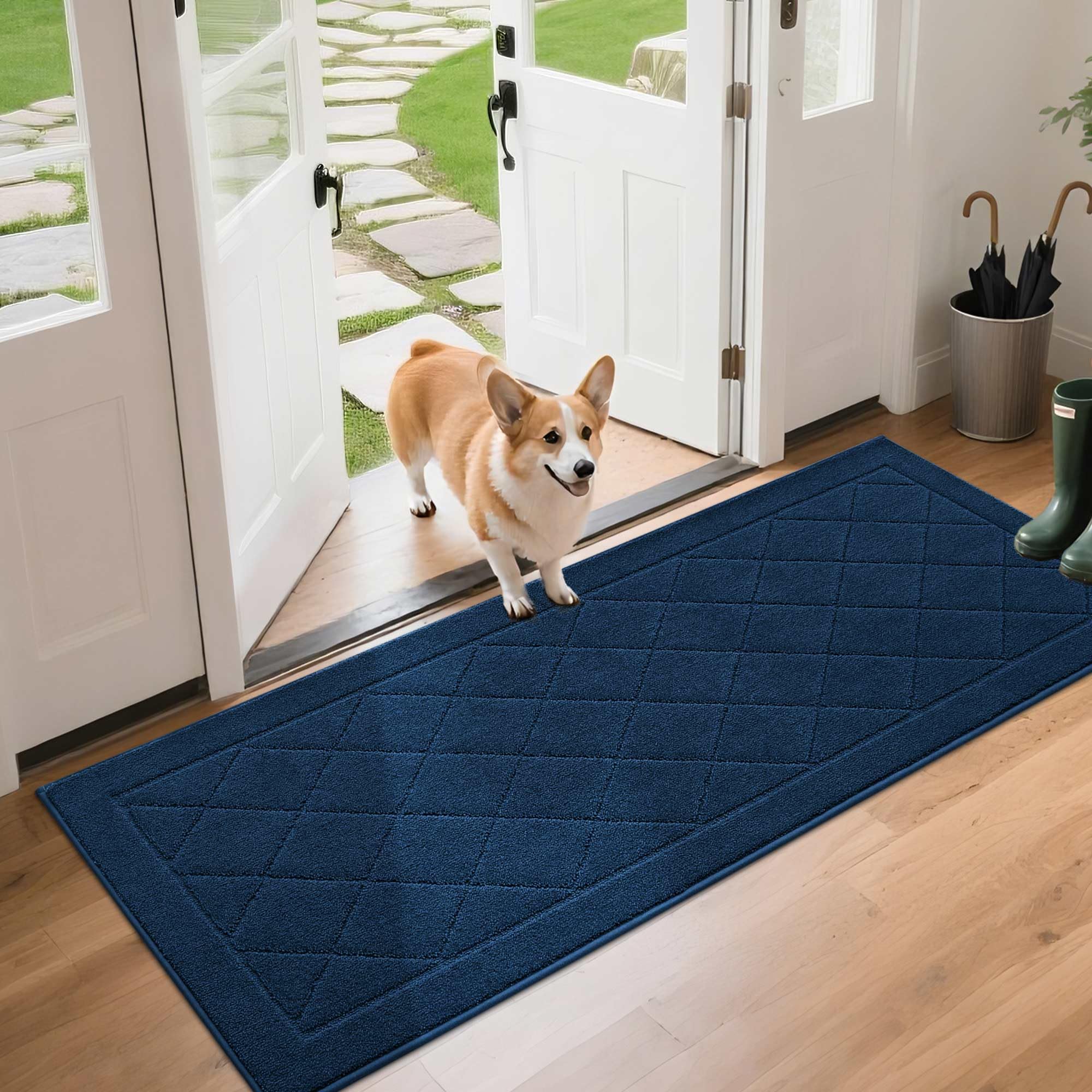 BEQHAUSE Dirt Trapper Door Mat 32" x 48", Doormat Non-Slip Entryway Rugs Washable, Dog Door Mat Stain Resistant and Absorbent Welcome Floor Mat for Front Back Door, Mud Wet Shoes & Paws, Dark Grey