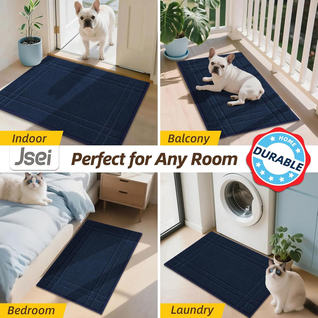 JSEI Entryway Rugs Doormat 20"x32", Non-Slip Dirt Trapper Door Mats Indoor, Washable Absorbent and Stain Resist Welcome Floor Mat for Front Door, Dog Door Mat, Dirty Wet Shoes & Paws, Navy Blue