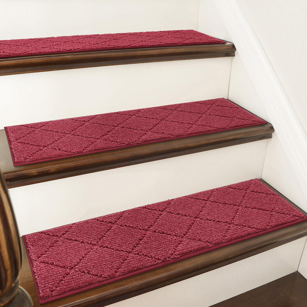 COSY HOMEER Edging Stair Treads Non-Slip Carpet Mat 28inX9in Indoor Stair Runners for Wooden Steps, Edging Stair Rugs for Kids and Dogs, 100% Polyester TPE Backing(4pc, Beige)