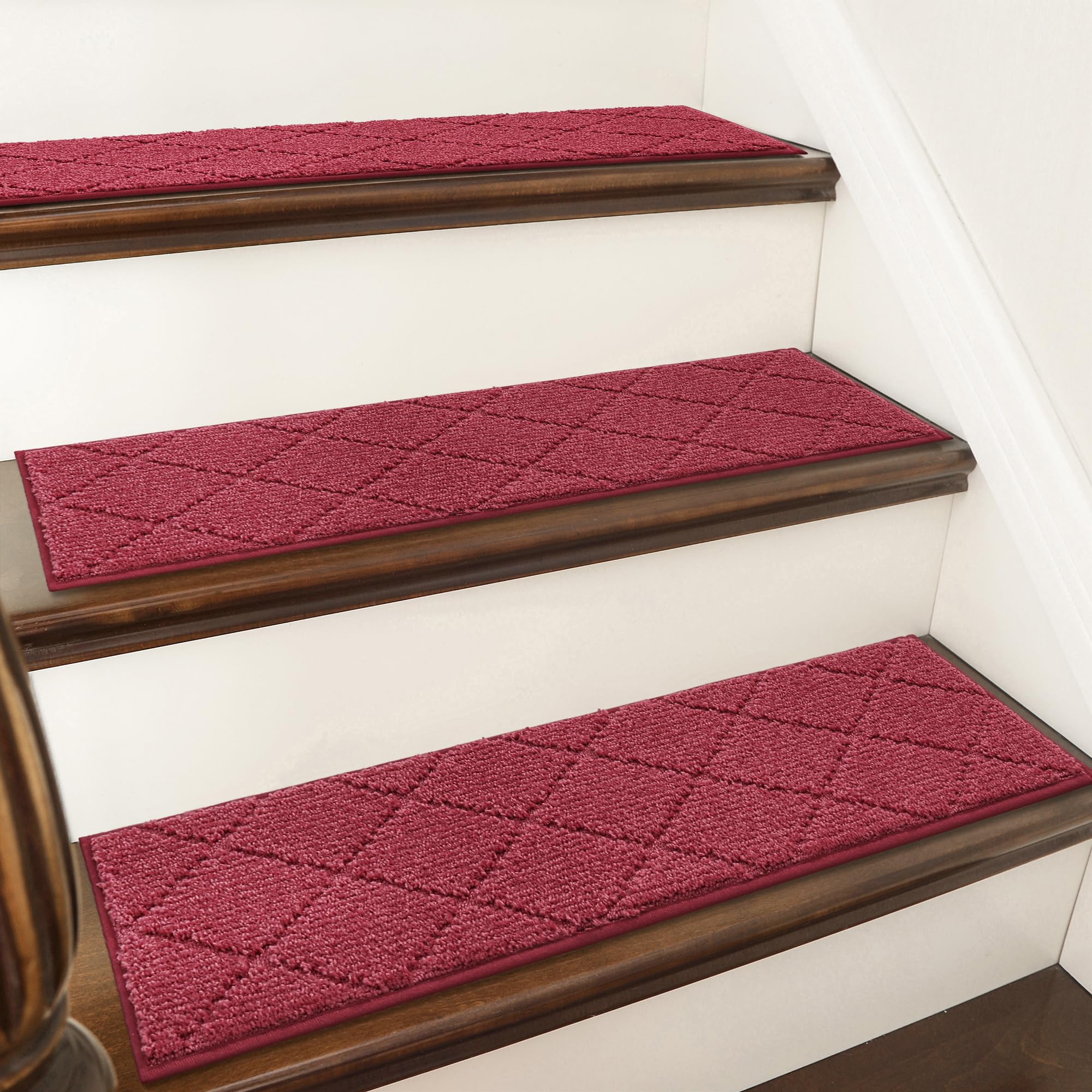 COSY HOMEER Edging Stair Treads Non-Slip Carpet Mat 28inX9in Indoor Stair Runners for Wooden Steps, Edging Stair Rugs for Kids and Dogs, 100% Polyester TPE Backing(4pc, Beige)