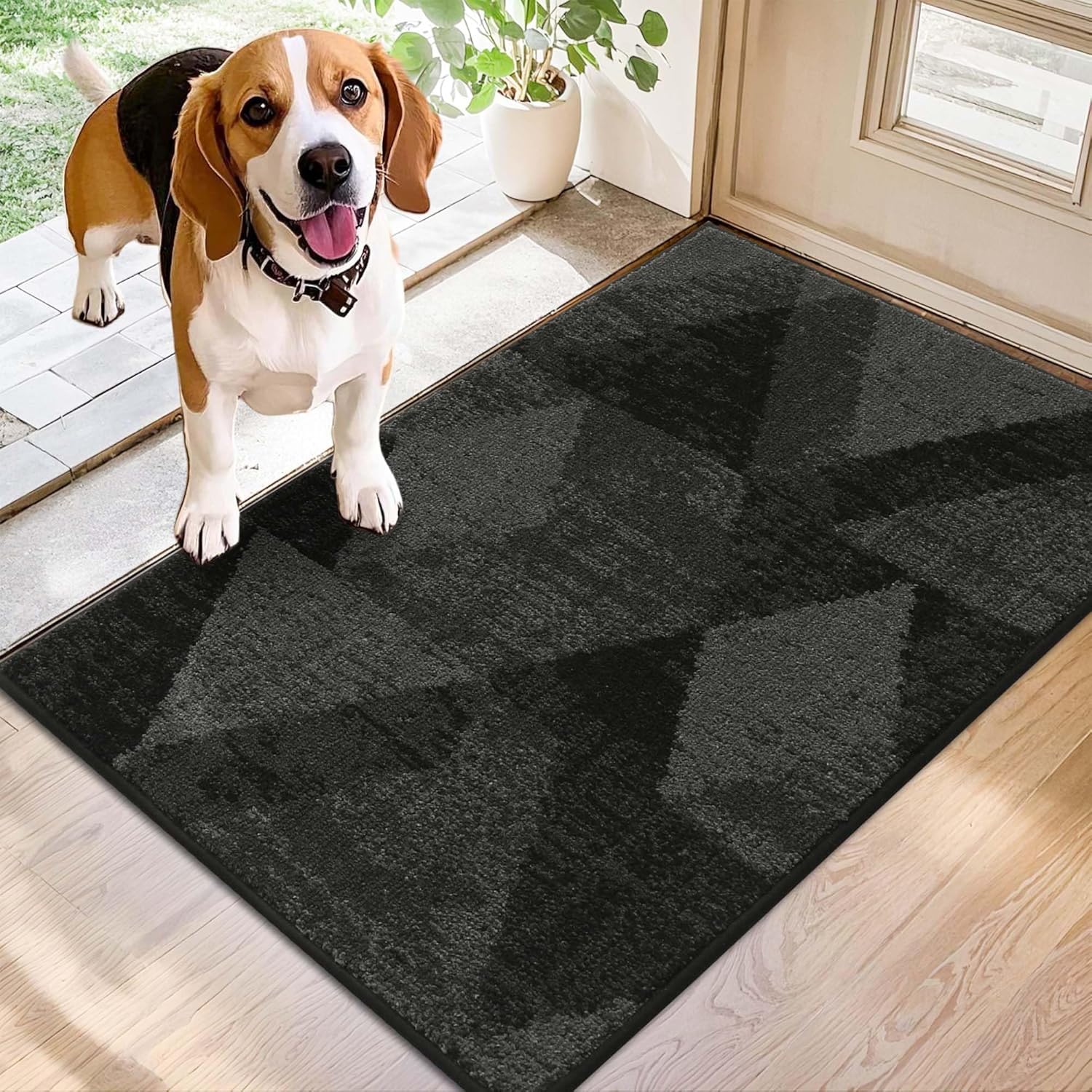 COSY HOMEER Entryway Rugs Doormat 20"x32", Non-Slip Absorbent Polyester, Washable Rugs for Front Door, Dirty Paws & High Traffic Areas, Dark Gray