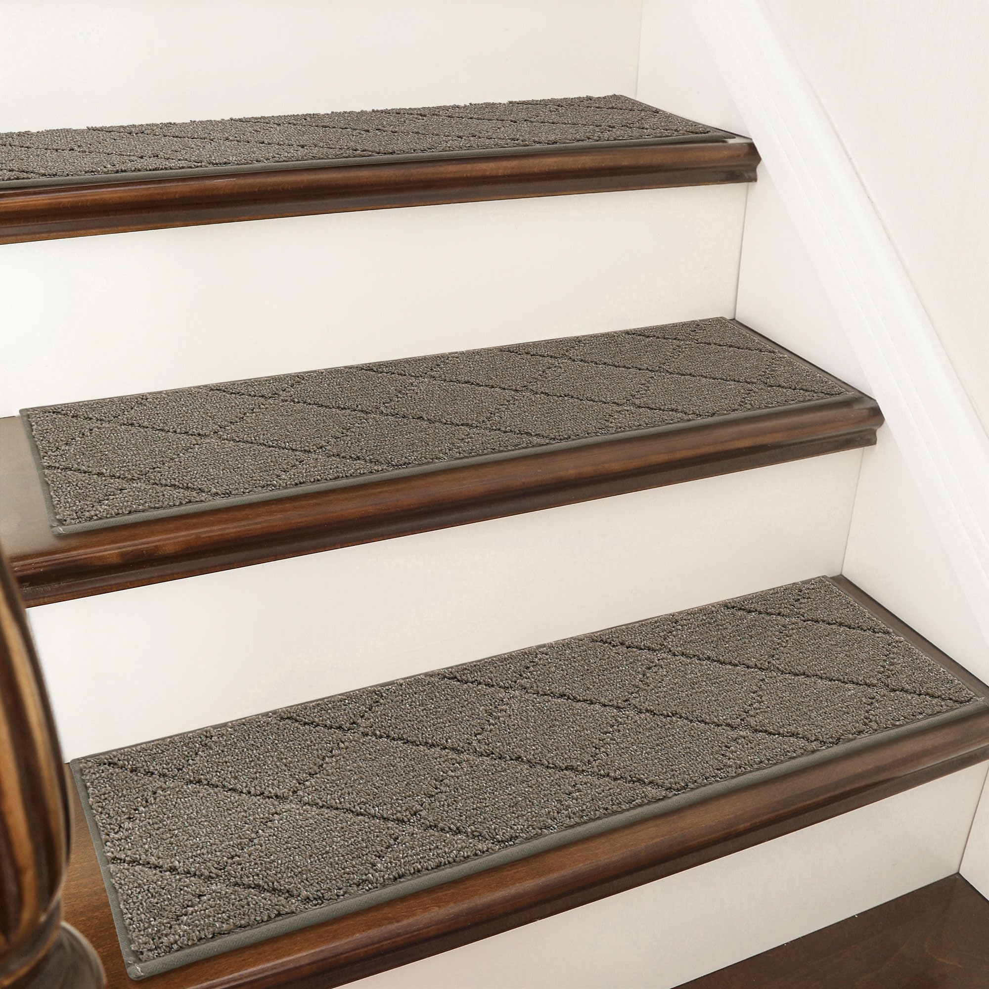 COSY HOMEER Edging Stair Treads Non-Slip Carpet Mat 28inX9in Indoor Stair Runners for Wooden Steps, Edging Stair Rugs for Kids and Dogs, 100% Polyester TPE Backing(4pc, Beige)
